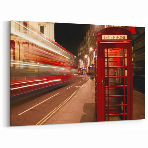 London Street Art Canvas - Red Bus and Phone Booth in London Photography Art