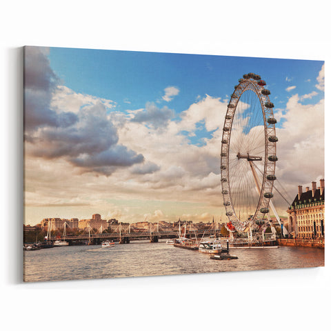 London Wall Art - The London Eye with Scenic River View Cityscape Art