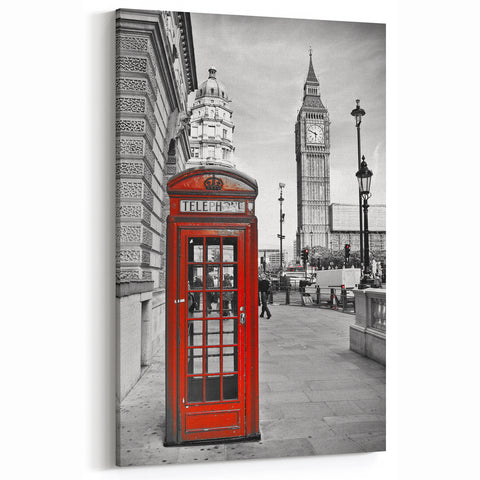 London Wall Art - Red Phone Booth with Big Ben in Classic London Photography