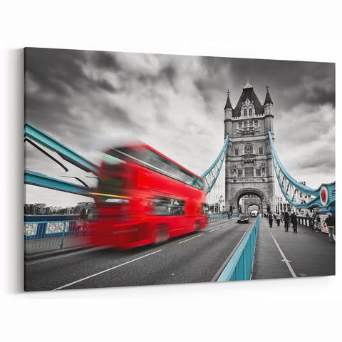 London Street Art Canvas - Tower Bridge with Red Bus Motion Blur