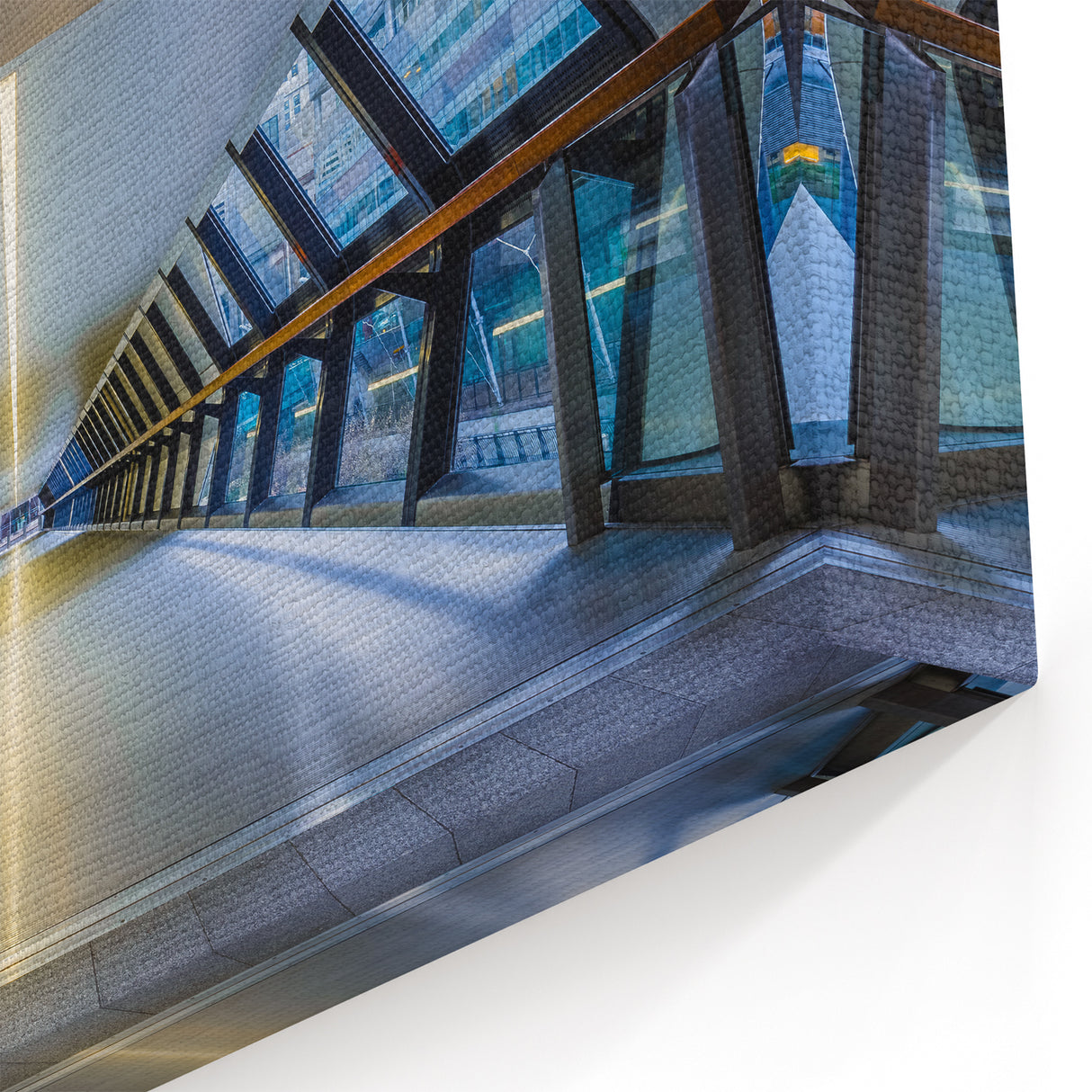 London Photography Art - Modern Canary Wharf Walkway in Blue Hues