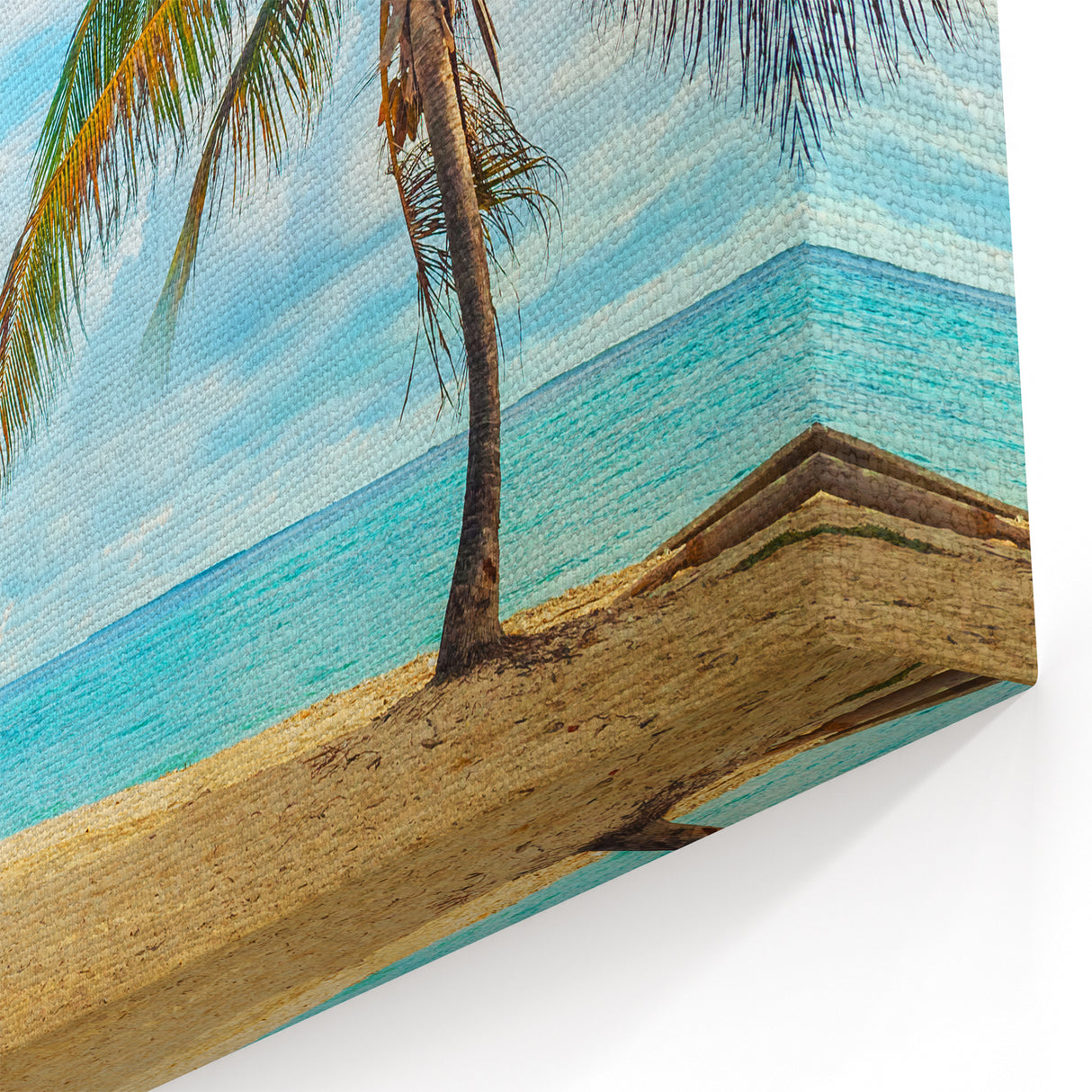 Venezuelan Landscape Prints - Tropical Beach with Palm Tree and Boat Scene