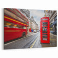 London Street Art Canvas - Red Bus and Telephone Box on a Busy Street