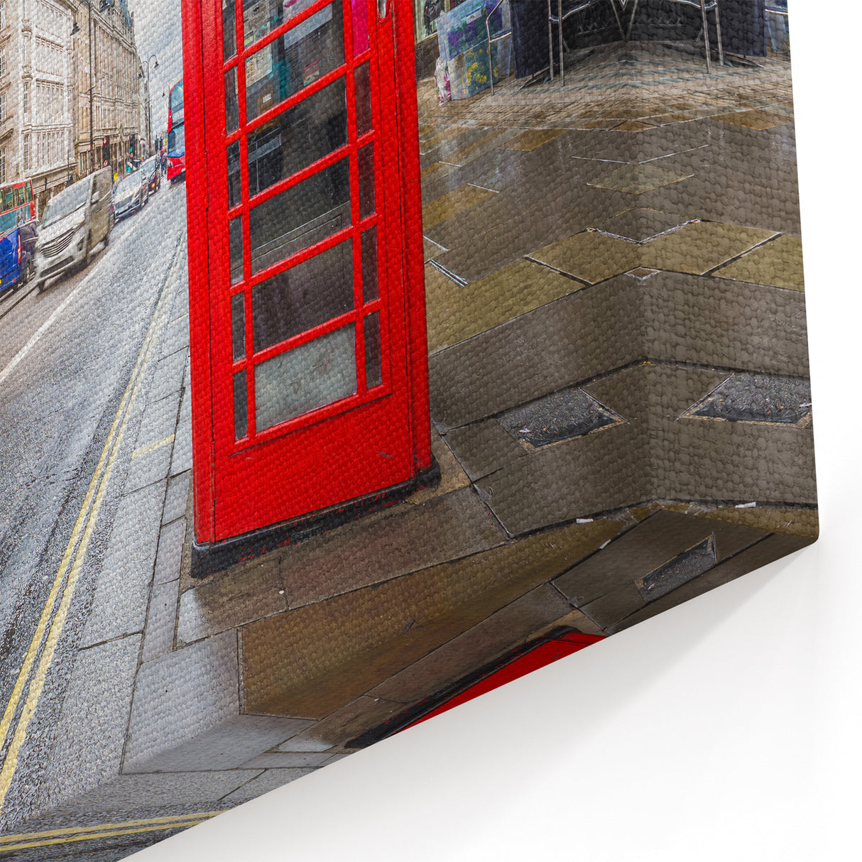 London Street Art Canvas - Red Bus and Telephone Box on a Busy Street