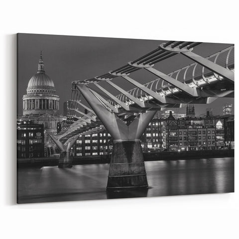 London Photography Art - St. Paul's Cathedral and Millennium Bridge at Night