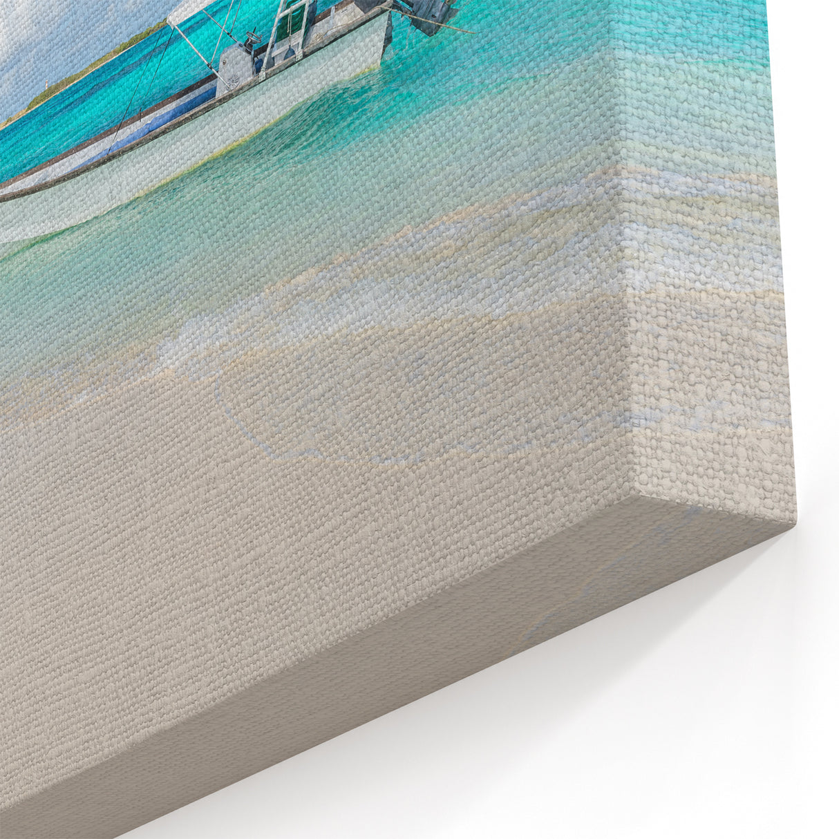 Venezuelan Landscape Prints - Serene Beach with Boat and Turquoise Waters