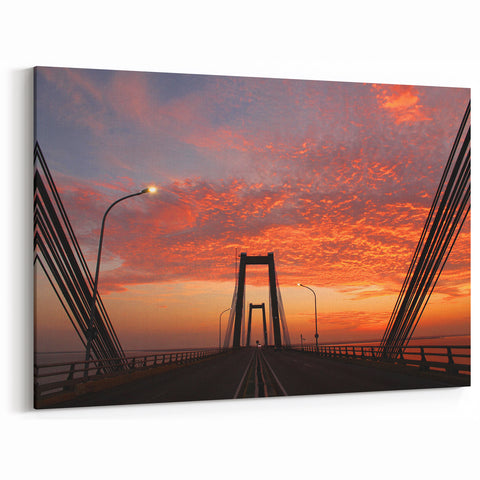 Venezuela Wall Art - Stunning Sunset Over Bridge with Fiery Sky