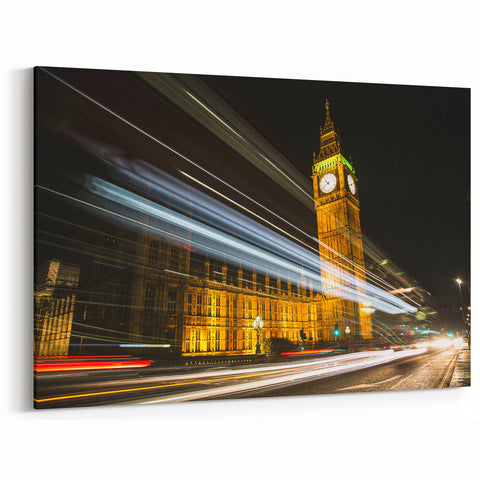 London Street Art Canvas - Big Ben Night Lights Photography Print