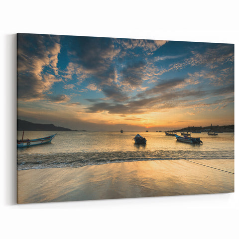 Venezuelan Landscape Prints - Serene Sunset with Boats on Calm Water