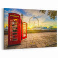 London Themed Wall Decor - Red Phone Booth & London Eye Art