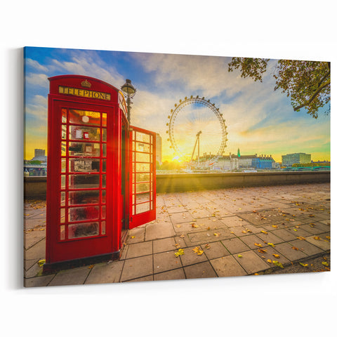 London Themed Wall Decor - Red Phone Booth & London Eye Art