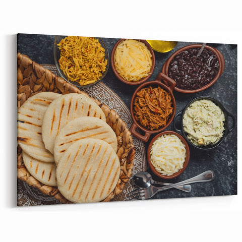 Venezuelan Food Wall Art - Traditional Arepas with Savory Fillings