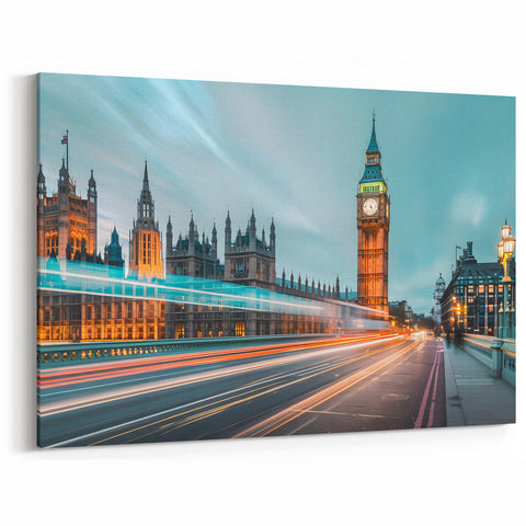 London Skyline Art - Big Ben and Westminster Night Traffic Print