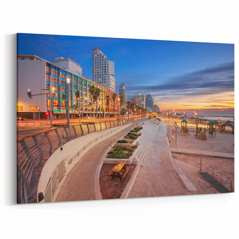 Tel Aviv Promenade at Sunset – Coastal Wall Art with Cityscape