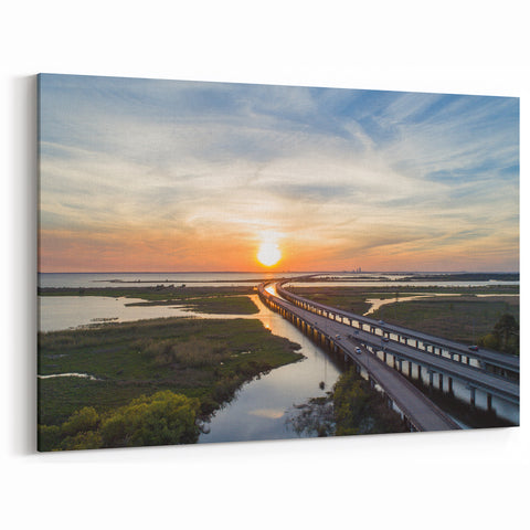 Scenic Bridge Sunset Over Water Alabama Landscape Prints - Alabama Wall Art