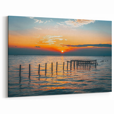 Peaceful Coastal Landscape Print – Alabama Wall Art Sunset Over Pier