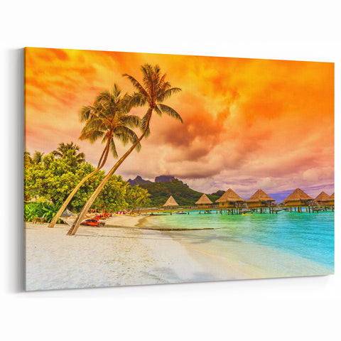 Bora Bora Beach Sunset Art - Tropical Canvas Print