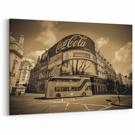 London Piccadilly Prints - Sepia-Toned Cityscape with Iconic Bus