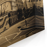 London Piccadilly Prints - Sepia-Toned Cityscape with Iconic Bus