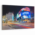 UK Cityscape Art - Vibrant Piccadilly Circus Canvas with Neon Lights