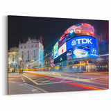 UK Cityscape Art - Vibrant Piccadilly Circus Canvas with Neon Lights