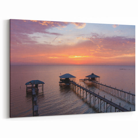 Tranquil Coastal Landscape Print – Alabama Wall Art Sunset Over Docks