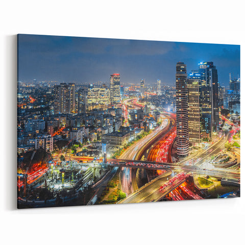 Modern Israel Skyline View - Tel Aviv Night Cityscape Art Print
