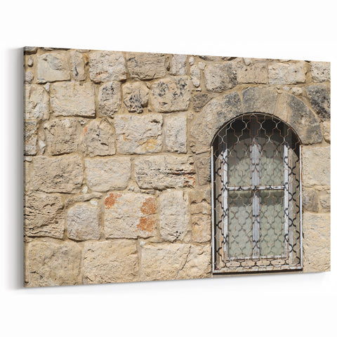Historic Israel Window Art Print - Stone Wall Architecture in Tel Aviv