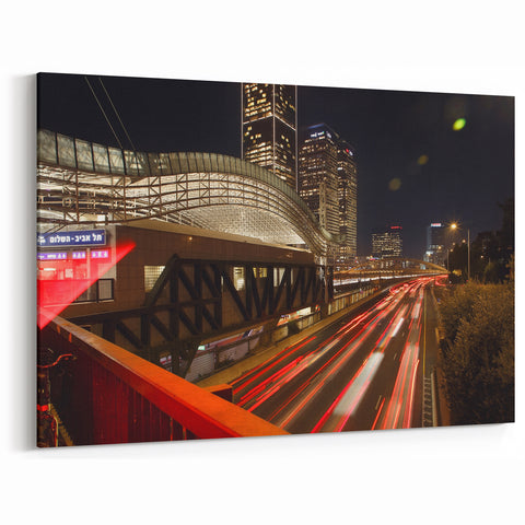 Modern Tel Aviv Night Art Print - Illuminated City Bridge Skyline