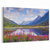 Beautiful Alaska Wall Art - Wildflowers and Mountains Nature Landscape Print