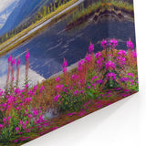 Beautiful Alaska Wall Art - Wildflowers and Mountains Nature Landscape Print