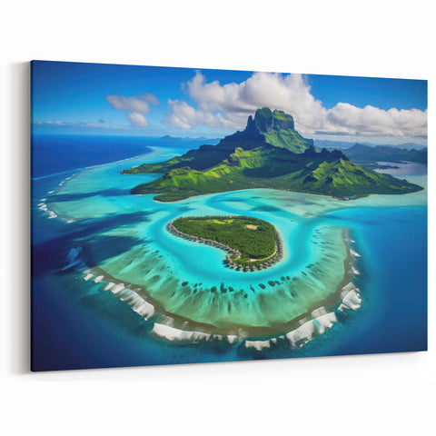 Aerial View of Bora Bora - Exotic Island Canvas Art