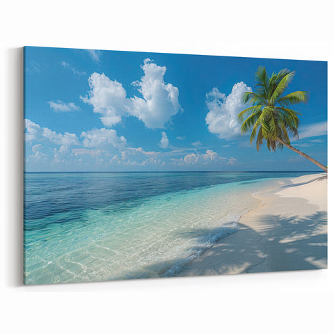 Solitary Palm Beach Canvas - Pristine Bora Bora Art