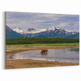 Alaska Wildlife Wall Art - Brown Bear and Mountain Wilderness Landscape Print