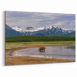 Alaska Wildlife Wall Art - Brown Bear and Mountain Wilderness Landscape Print