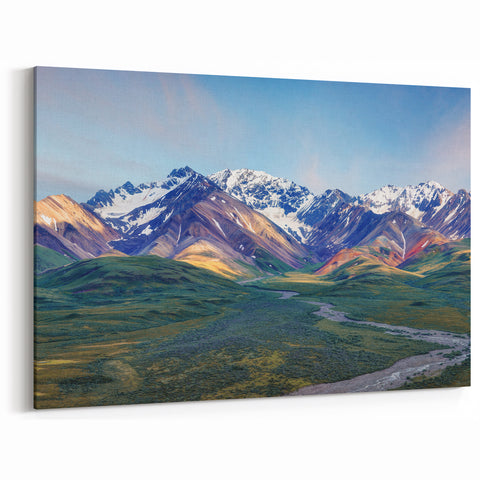 Alaska Mountain Landscape Wall Art - Majestic Peaks and Lush Valleys Print