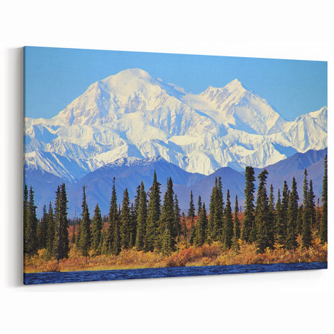 Denali Alaska Wall Art - Snow-Capped Peaks and Forest Wilderness Print