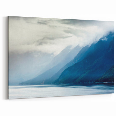 Misty Alaska Wall Art - Serene Mountain Ranges and Calm Waters Landscape