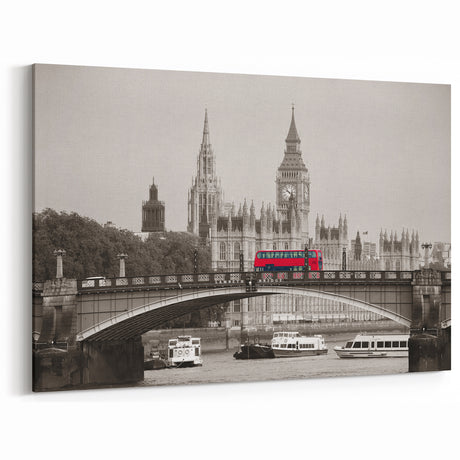 Framed London Art - Red Bus and Big Ben Contrast