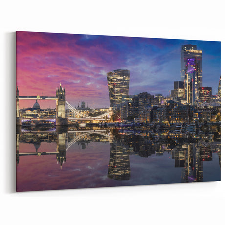 London Skyline Art - Tower Bridge and Cityscape at Dusk