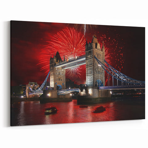 Tower Bridge Canvas - London Fireworks Over Iconic Landmark