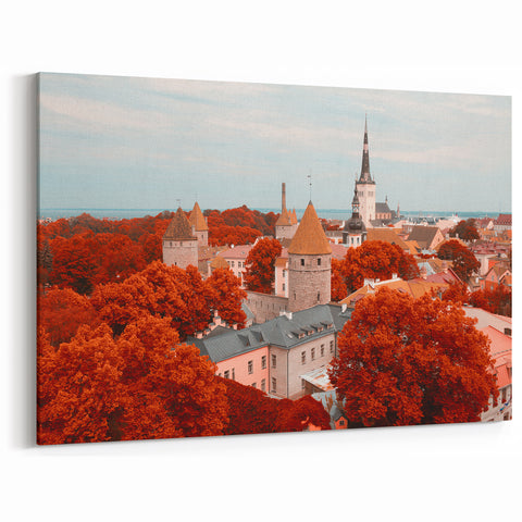 Estonian Landscape Art – Autumn Trees and Old Town of Tallinn