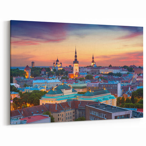 Tallinn Cityscape Art – Sunset Over Historic Skyline of Estonia