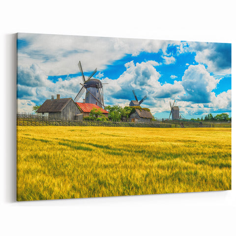 Estonia Wall Art - Windmills and Fields in Scenic Estonian Countryside
