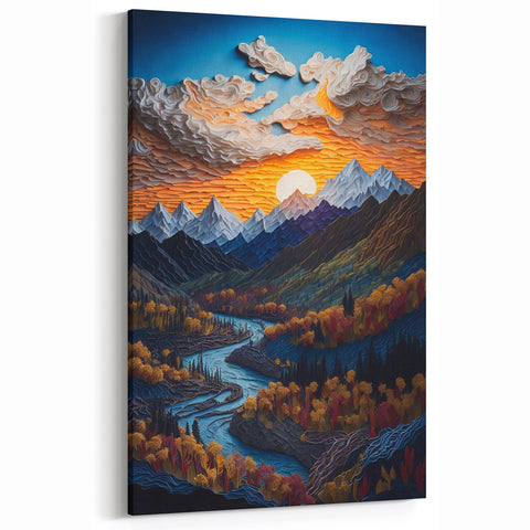 Vibrant Sunset and Mountain Landscape Wall Print - Denali Wilderness Art