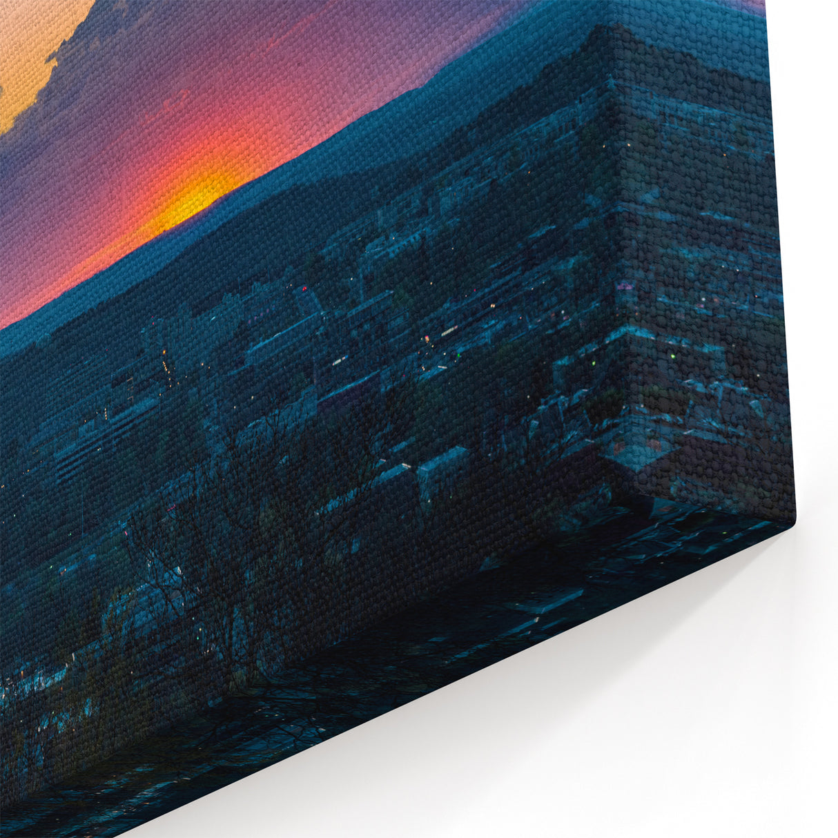 Arkansas State Posters - Sunset Over City with Cross Scenic Landscape Art