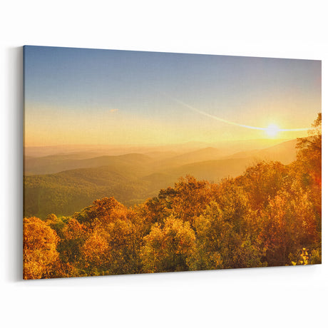 Golden Sunrise Over Autumn Forest Scenic Landscape - Ozark Mountains Art