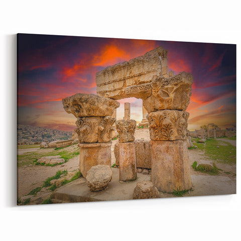 Sunset over Ancient Ruins - Stunning Jordan Wall Art in Historic Landscape