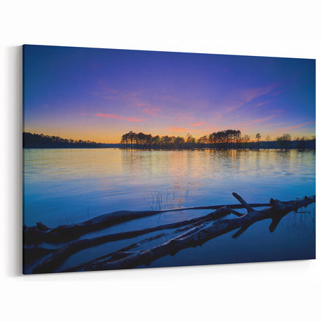 Scenic Arkansas Wall Art - Sunset Over Tranquil Lake with Tree Reflections