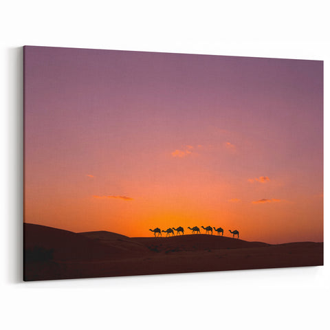 Stunning Sunset Camel Caravan Oman Wall Art – Scenic Arabian Decor Print